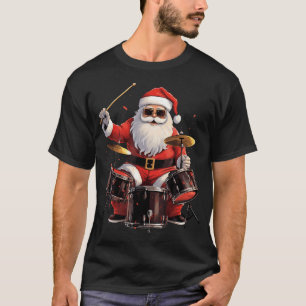 T-shirt Père Noël batteur jouant de la batterie drôle Noël