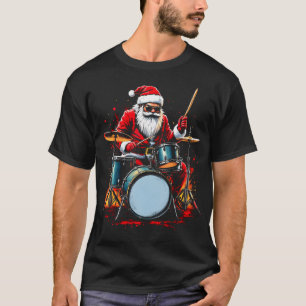 T-shirt Père Noël batteur jouant de la batterie Musique de