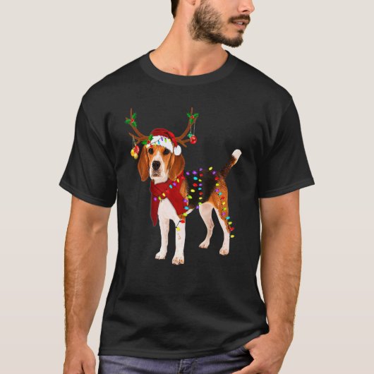 T-shirt Père Noël Beagle Reindeer Light Noël 2 (Devant)