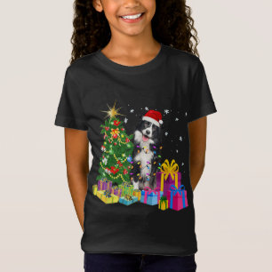 T-Shirt Père Noël Bordure Collie Chien Arbre de Noël Lumiè