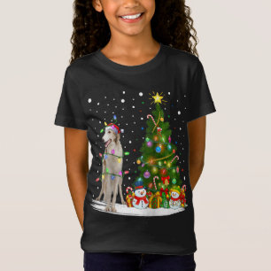 T-Shirt Père Noël Borzoi Chien Xmas Arbre Éclairage Borzoi