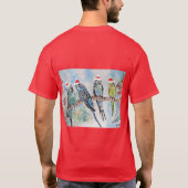 T-shirt Père Noël Budgie Noël aquarelle peinture oiseau (Dos)