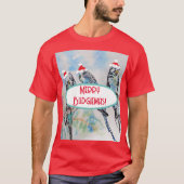 T-shirt Père Noël Budgie Noël aquarelle peinture oiseau (Devant)