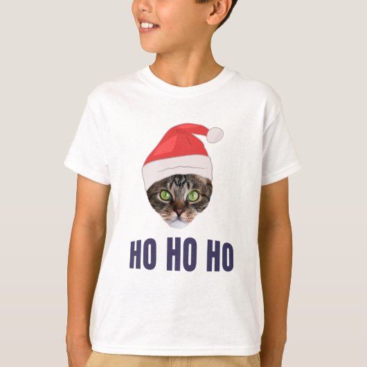 T-shirt Père Noël Chat avec Santa hat, Ho Ho ho Squa d'inv (Devant)