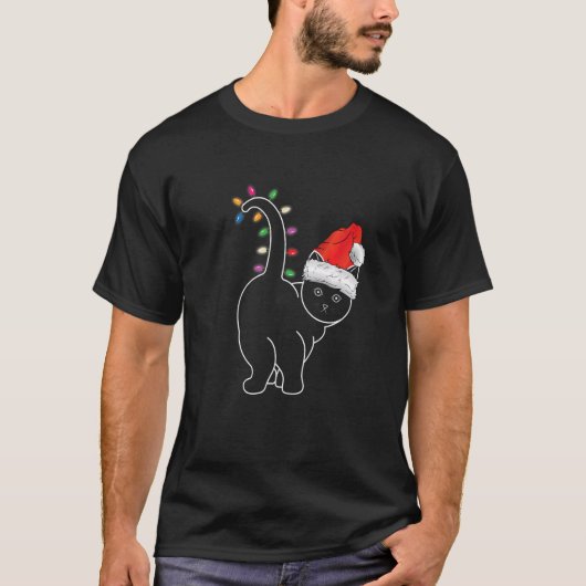 T-shirt Père Noël Chat Noël Couleur Led Lumière Chat (Devant)
