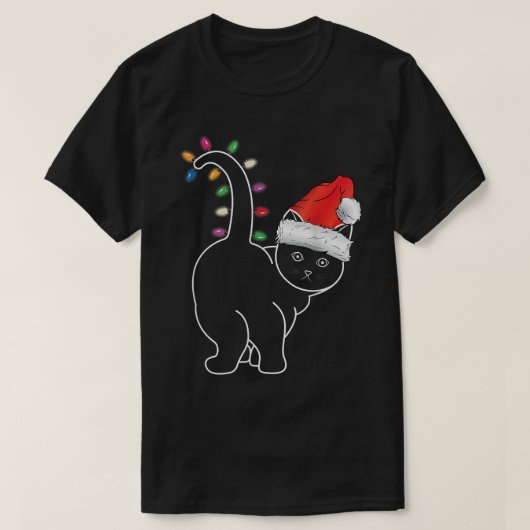 T-shirt Père Noël Chat Noël Couleur Led Lumière Drôle Chat (Design devant)