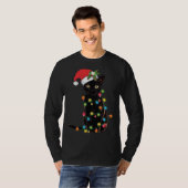 T-shirt Père Noël Chat Noir Tangé Dans La Lumière De L'Arb (Devant entier)
