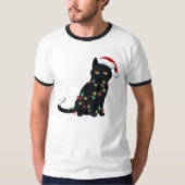 T-shirt Père Noël Chat Noir Tangé Dans La Lumière De L'Arb (Devant)