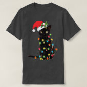 T-shirt Père Noël Chat Noir Tangé Dans La Lumière De L'Arb (Design devant)
