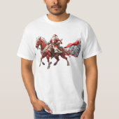 T-shirt Père Noël cheval rouge avec épée dans la hanche (Devant)