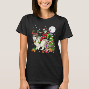 T-shirt Père Noël chevauchant Renne Chat Roux Noël Arbre d