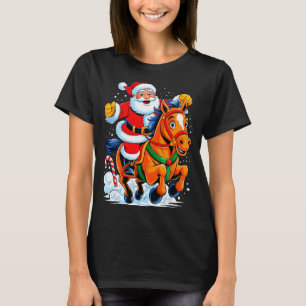 T-shirt Père Noël chevauchant un cheval drôle équitation N