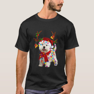 T-shirt Père Noël chien westie magnifique renne Noël clair