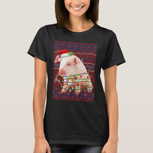 T-shirt Père Noël Cochon sapin de Noël éclaire Pajam doux (Devant)