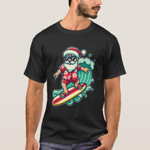 T-shirt Père Noël cool surfant Noël en juillet sur la plag