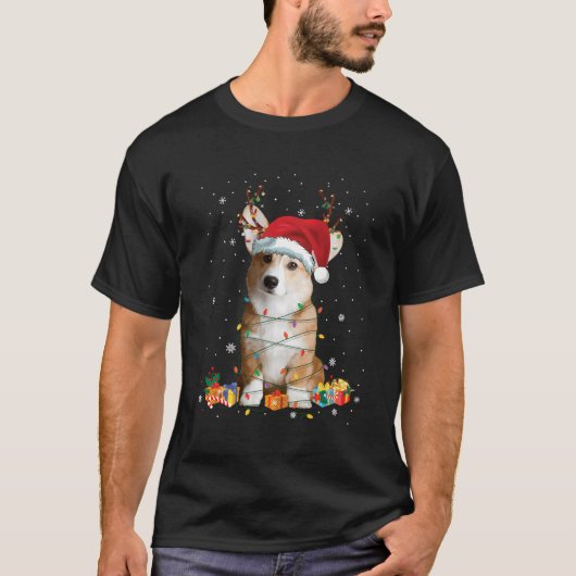 T-shirt Père Noël Corgi Reindeer Light Cadeau de Noël Funn (Devant)