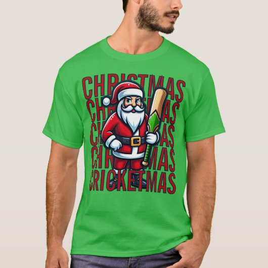 T-shirt PÈRE NOËL Cricket Mascotte Joueur Noël Cricketmas (Devant)