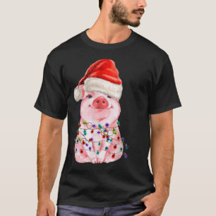 T-shirt Père Noël Cute Cochon Feux Noël Lights Pig Lover F