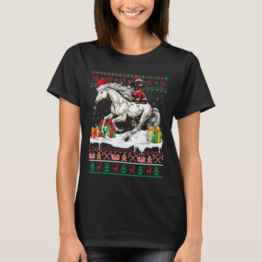 T-shirt Père Noël Dachshund équitation Cheval de Noël Swea (Devant)