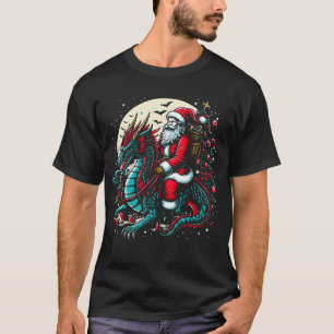 T-shirt Père Noël de Noël à cheval sur un dragon