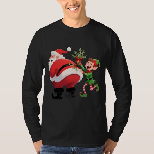 T-shirt Père Noël de Noël drôle à manches longues (Devant)