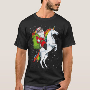 T-shirt Père Noël de Noël équitation Unicorn cheval filles
