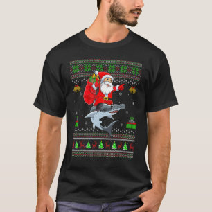 T-shirt Père Noël de Noël laid chevauchant le requin marte