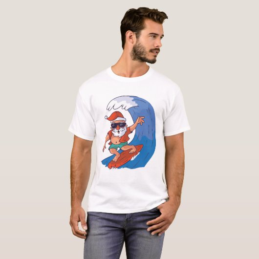 T-shirt Père Noël de surf (Devant entier)