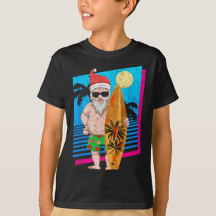 T-shirt Père Noël de surf d'été tropical drôle de Noël