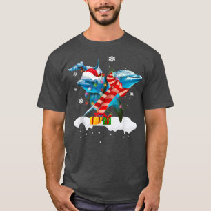 T-shirt Père Noël Dolphin Animal Noël Lumières Lover Chris