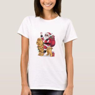 T-shirt Père Noël drôle à cheval sur un chien Goldendoodle