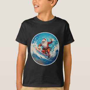 T-shirt Père Noël drôle de surf sur un surfboard Noël en j