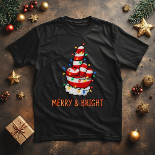 T-shirt Père Noël drôle doigt dans les lumières de Noël 