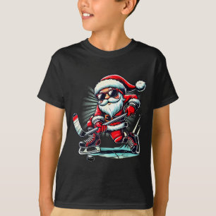 T-shirt Père Noël drôle jouant aux amateurs de hockey sur