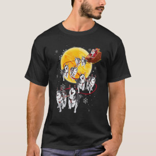 T-shirt Père Noël drôle monte traîneau husky sibérien Noël