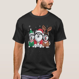 T-shirt Père Noël drôle Renne Chien Husky Sibérien Femmes