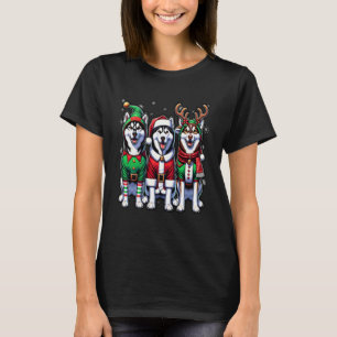 T-shirt Père Noël drôle Renne Elfe Chiens Husky Sibérien C