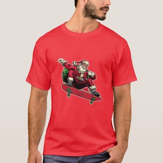 T-shirt Père Noël drôle sur Red Skateboard Joyeux Noël (Devant)