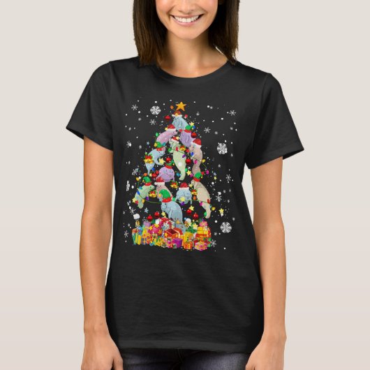 T-shirt Père Noël ELF Manatee Noël Arbre de Noël Lumières  (Devant)