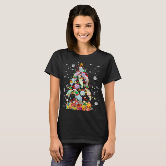 T-shirt Père Noël ELF Manatee Noël Arbre de Noël Lumières  (Devant entier)