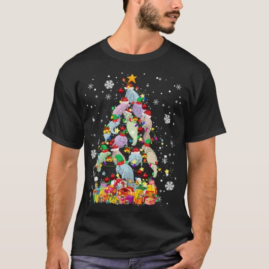 T-shirt Père Noël ELF Manatee Noël Arbre de Noël Lumières  (Devant)