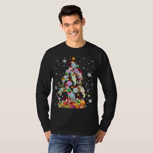 T-shirt Père Noël ELF Manatee Noël Arbre de Noël Lumières  (Devant entier)