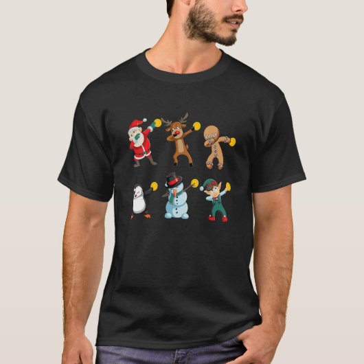 T-shirt Père Noël Elf Snowman Reindeer Dabbing Holding Bit (Devant)