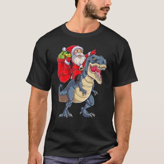 T-shirt Père Noël équitation Dinosaur rex Christmas Boys H (Devant)