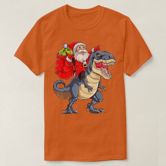 T-shirt Père Noël équitation Dinosaur T rex Christmas Boys (Design devant)