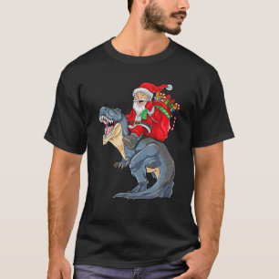 T-shirt Père Noël équitation Dinosaur T rex Christmas Boys