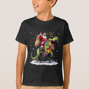 T-shirt Père Noël équitation Dinosaur T Rex Christmas Boys