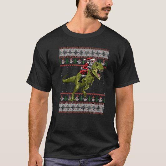 T-shirt Père Noël équitation Dinosaur T Rex Noël laide pul (Devant)
