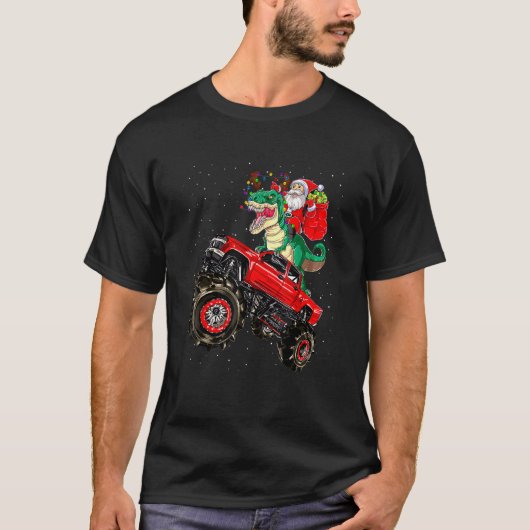 T-shirt Père Noël équitation Dinosaur Trex Monster Camion  (Devant)