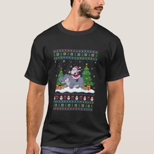 T-shirt Père Noël équitation Hippo Tree éclaire mauvais No (Devant)